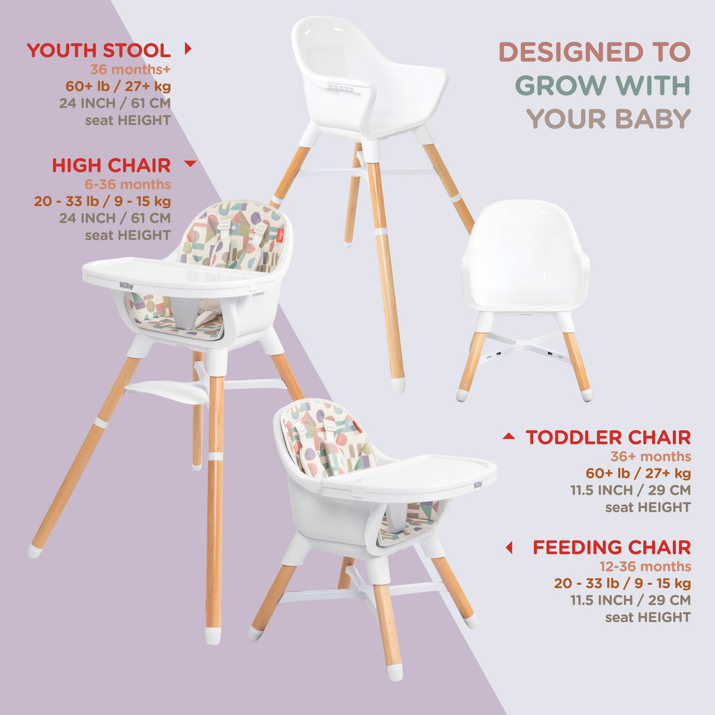 4-in-1 Multi-Use High Chair | White Geometrics #198K1