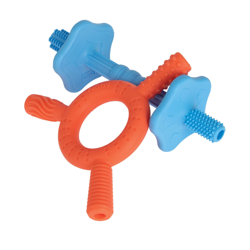 Hollow Sensory Tube Teethers | Blue/Coral #196KT