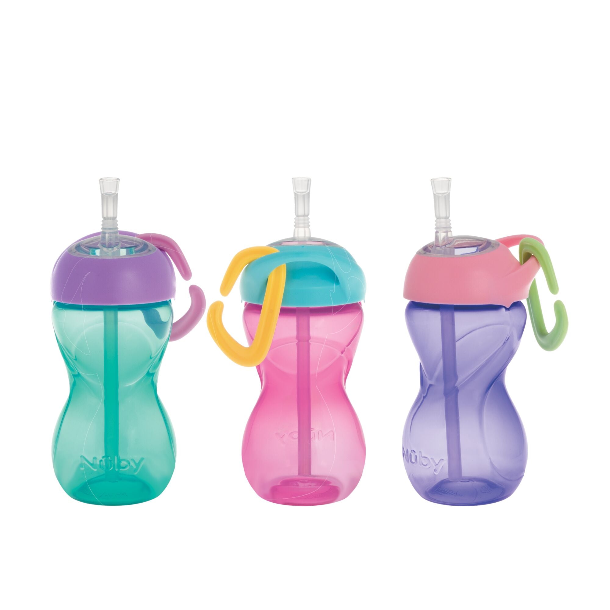 Clik-it Travel Straw Cup with Carabiner (3 Pack) | Aqua/Pink/Purple #271T2