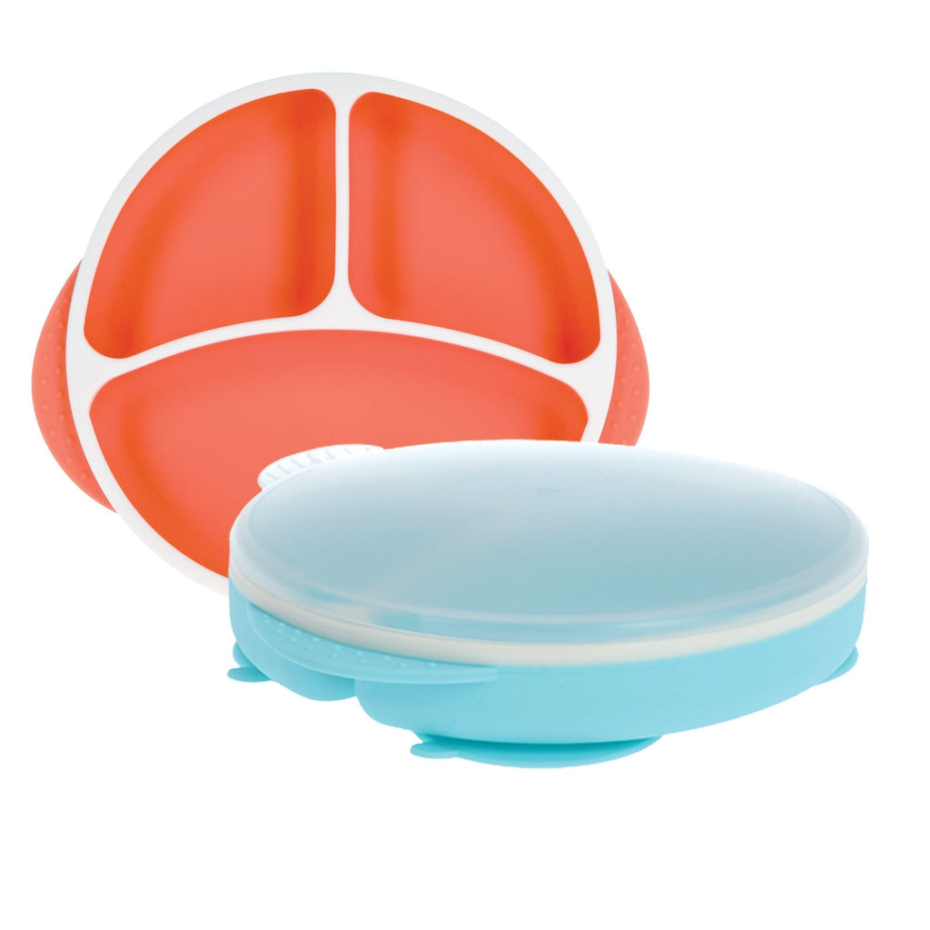 Round Silicone Suction Plate & Lid (2 Pack) | Orange / Aqua #0935Y