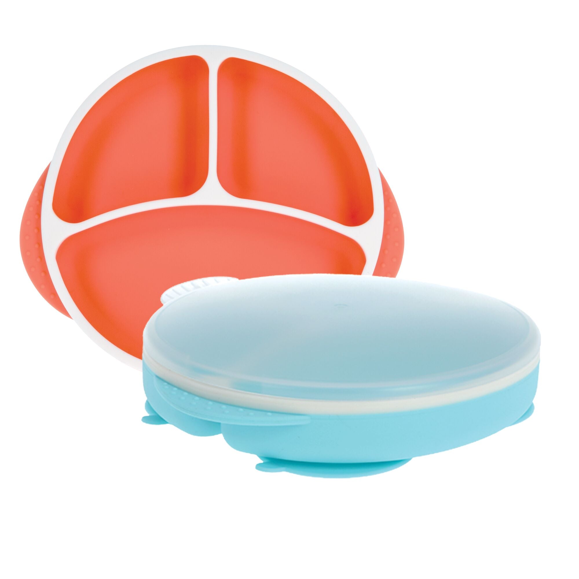 Round Silicone Suction Plate & Lid (2 Pack) | Orange / Aqua #0935Y