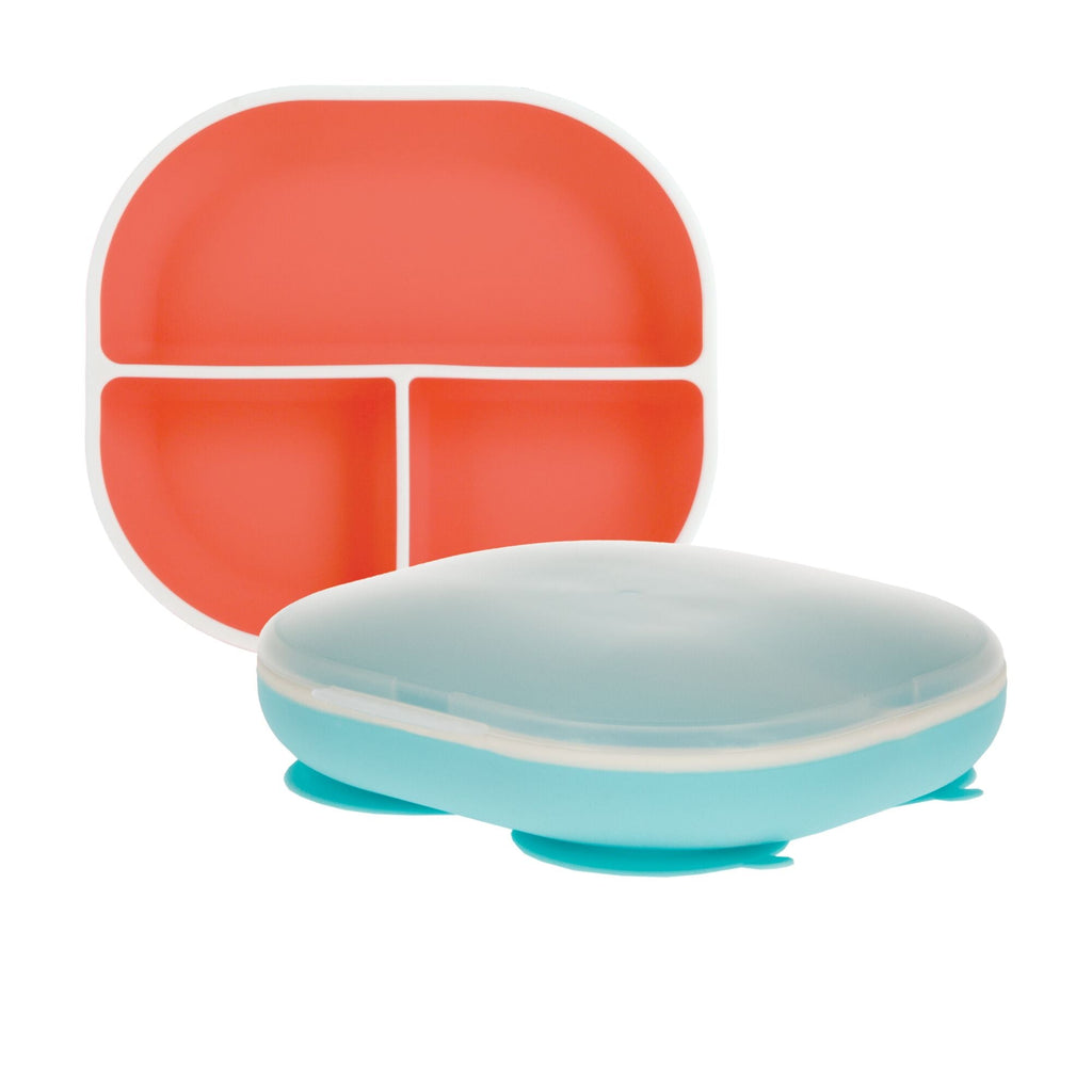 Rectangular Silicone Suction Plate (2 Pack) | Coral / Aqua #101S9