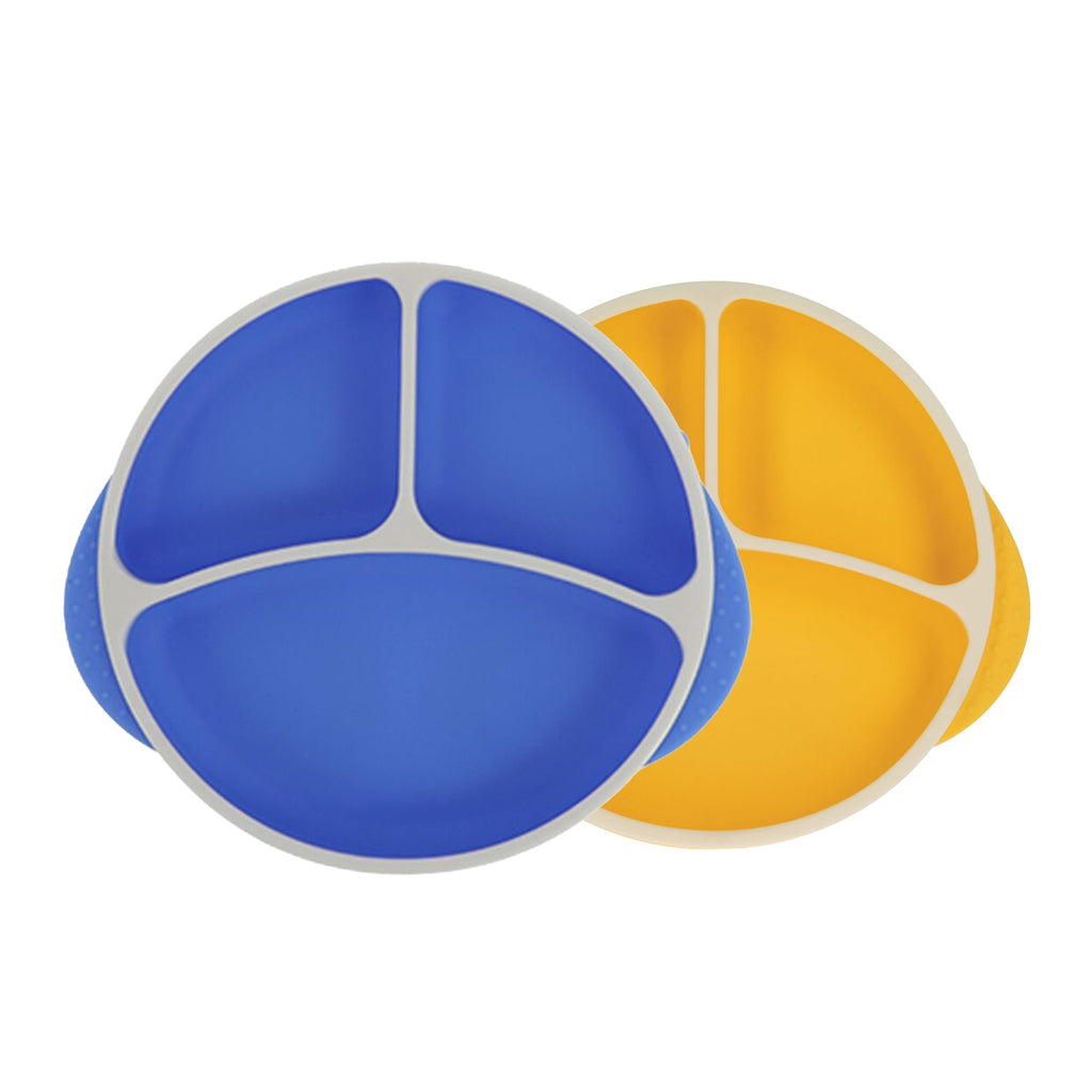 Round Silicone Suction Plate & Lid (2 Pack) | Blue / Yellow #092RN