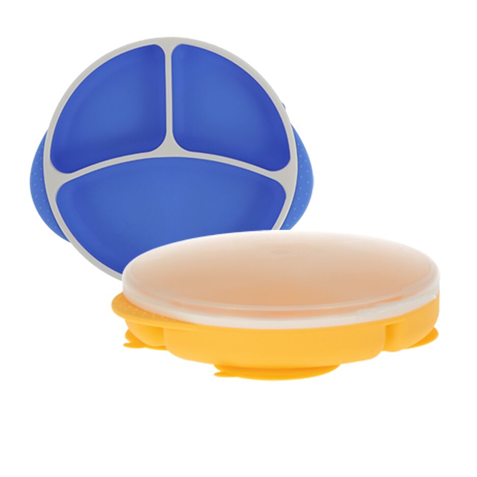 Round Silicone Suction Plate & Lid (2 Pack) | Blue / Yellow #092RN