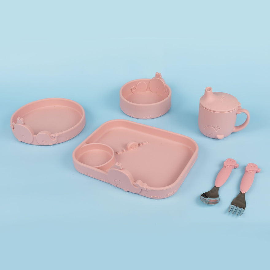 Animal Friends 6-Piece Dinnerware Set - Pink Whale #327UH